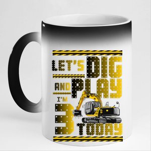 Let's Dig And Play I'm 3 Today 3rd Birthday Party Excavator 11oz Black Color Changing Mug