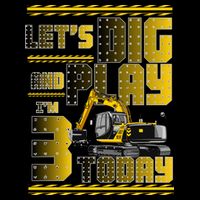 Let's Dig And Play I'm 3 Today 3rd Birthday Party Excavator Drawstring Bag