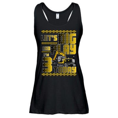 Let's Dig And Play I'm 3 Today 3rd Birthday Party Excavator Ladies Essential Flowy Tank