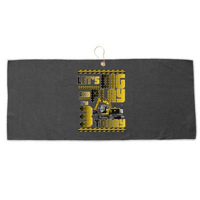 Let's Dig And Play I'm 3 Today 3rd Birthday Party Excavator Large Microfiber Waffle Golf Towel