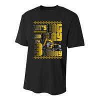 Let's Dig And Play I'm 3 Today 3rd Birthday Party Excavator Youth Performance Sprint T-Shirt