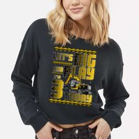 Let's Dig And Play I'm 3 Today 3rd Birthday Party Excavator Cropped Pullover Crew