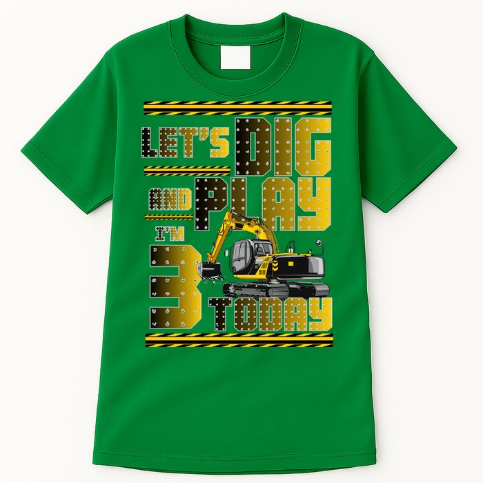 Let's Dig And Play I'm 3 Today 3rd Birthday Party Excavator Tall T-Shirt