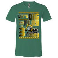 Let's Dig And Play I'm 3 Today 3rd Birthday Party Excavator V-Neck T-Shirt