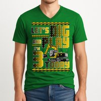 Let's Dig And Play I'm 3 Today 3rd Birthday Party Excavator V-Neck T-Shirt