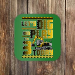 Let's Dig And Play I'm 3 Today 3rd Birthday Party Excavator Coaster