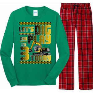 Let's Dig And Play I'm 3 Today 3rd Birthday Party Excavator Long Sleeve Pajama Set