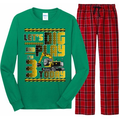 Let's Dig And Play I'm 3 Today 3rd Birthday Party Excavator Long Sleeve Pajama Set