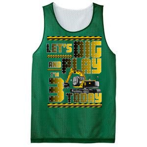 Let's Dig And Play I'm 3 Today 3rd Birthday Party Excavator Mesh Reversible Basketball Jersey Tank