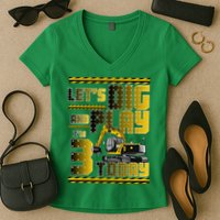 Let's Dig And Play I'm 3 Today 3rd Birthday Party Excavator Women's V-Neck T-Shirt