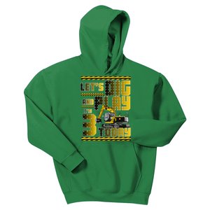 Let's Dig And Play I'm 3 Today 3rd Birthday Party Excavator Kids Hoodie