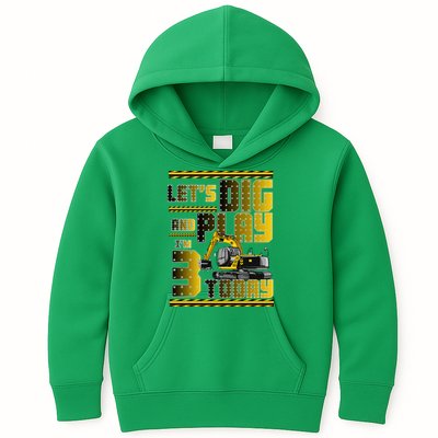 Let's Dig And Play I'm 3 Today 3rd Birthday Party Excavator Kids Hoodie
