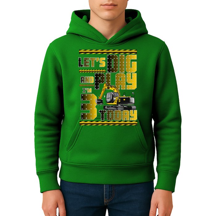 Let's Dig And Play I'm 3 Today 3rd Birthday Party Excavator Kids Hoodie