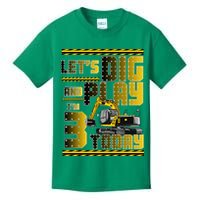 Let's Dig And Play I'm 3 Today 3rd Birthday Party Excavator Kids T-Shirt