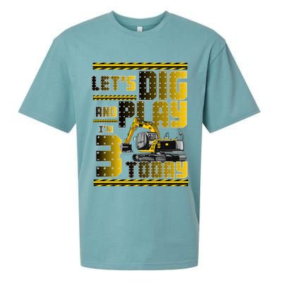 Let's Dig And Play I'm 3 Today 3rd Birthday Party Excavator Sueded Cloud Jersey T-Shirt
