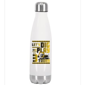 Let's Dig And Play I'm 3 Today 3rd Birthday Party Excavator Stainless Steel Insulated Water Bottle