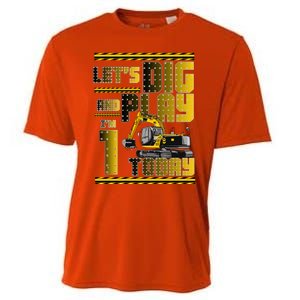 Let's Dig And Play I'm 1 Today 1st Birthday Party Excavator Cooling Performance Crew T-Shirt