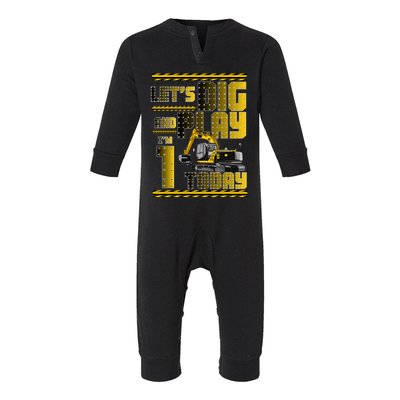 Let's Dig And Play I'm 1 Today 1st Birthday Party Excavator Infant Fleece One Piece