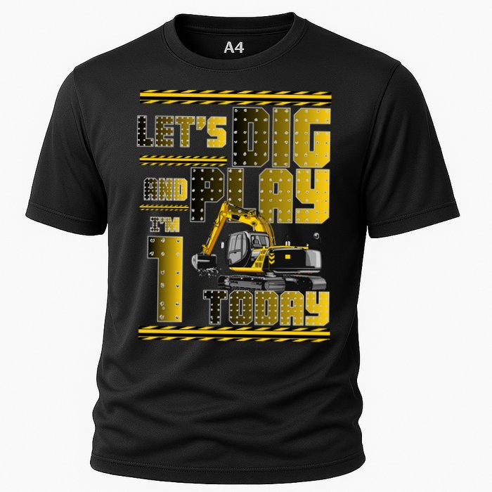 Let's Dig And Play I'm 1 Today 1st Birthday Party Excavator Cooling Performance Crew T-Shirt