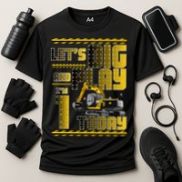 Let's Dig And Play I'm 1 Today 1st Birthday Party Excavator Cooling Performance Crew T-Shirt