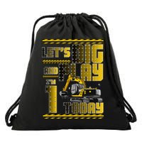 Let's Dig And Play I'm 1 Today 1st Birthday Party Excavator Drawstring Bag