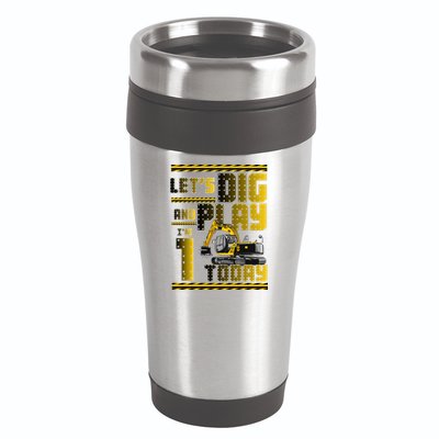 Let's Dig And Play I'm 1 Today 1st Birthday Party Excavator 16oz Travel Tumbler