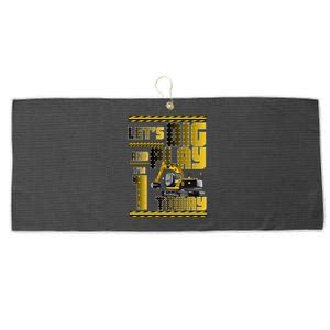 Let's Dig And Play I'm 1 Today 1st Birthday Party Excavator Large Microfiber Waffle Golf Towel