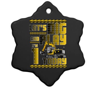 Let's Dig And Play I'm 1 Today 1st Birthday Party Excavator Ceramic Star Ornament