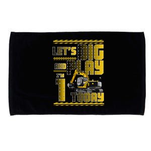 Let's Dig And Play I'm 1 Today 1st Birthday Party Excavator Microfiber Hand Towel