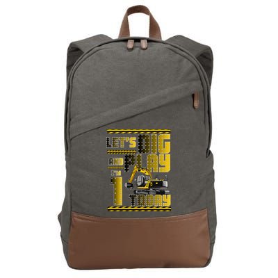 Let's Dig And Play I'm 1 Today 1st Birthday Party Excavator Cotton Canvas Backpack