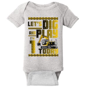 Let's Dig And Play I'm 1 Today 1st Birthday Party Excavator Baby Bodysuit