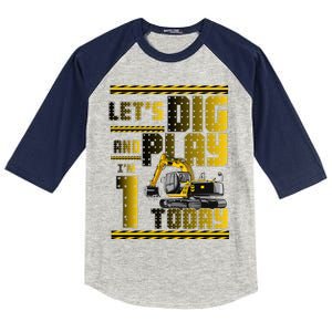 Let's Dig And Play I'm 1 Today 1st Birthday Party Excavator Kids Colorblock Raglan Jersey