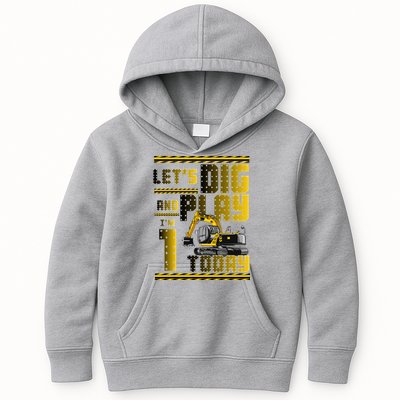Let's Dig And Play I'm 1 Today 1st Birthday Party Excavator Kids Hoodie