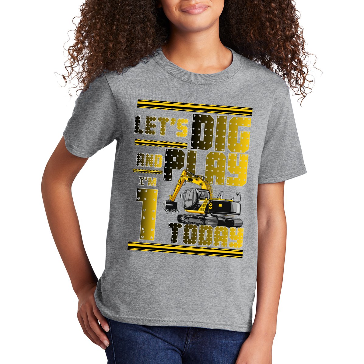 Let's Dig And Play I'm 1 Today 1st Birthday Party Excavator Kids T-Shirt