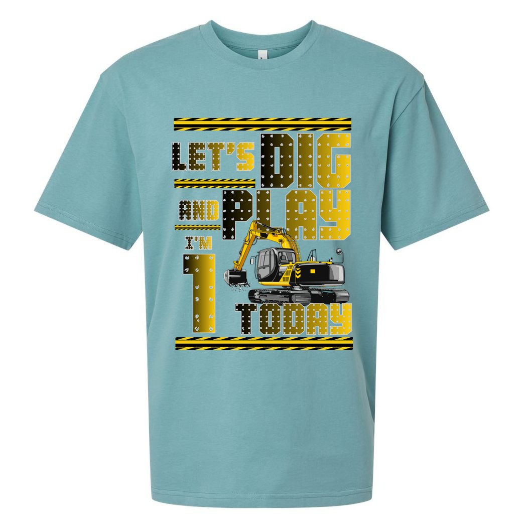 Let's Dig And Play I'm 1 Today 1st Birthday Party Excavator Sueded Cloud Jersey T-Shirt