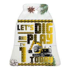 Let's Dig And Play I'm 1 Today 1st Birthday Party Excavator Ceramic Bell Ornament