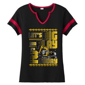 Let's Dig And Play I'm 2 Today 2nd Birthday Party Excavator Ladies Halftime Notch Neck Tee