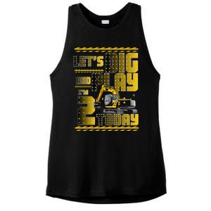 Let's Dig And Play I'm 2 Today 2nd Birthday Party Excavator Ladies PosiCharge Tri-Blend Wicking Tank