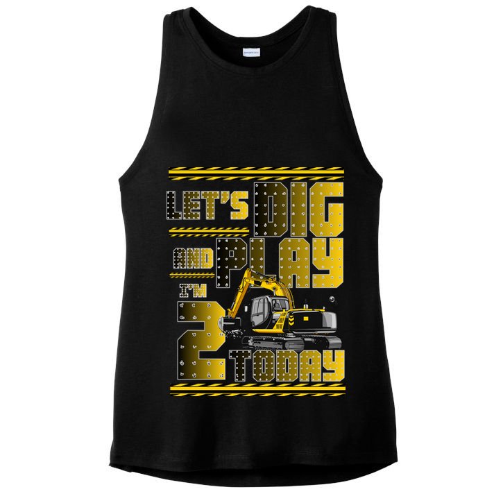 Let's Dig And Play I'm 2 Today 2nd Birthday Party Excavator Ladies PosiCharge Tri-Blend Wicking Tank