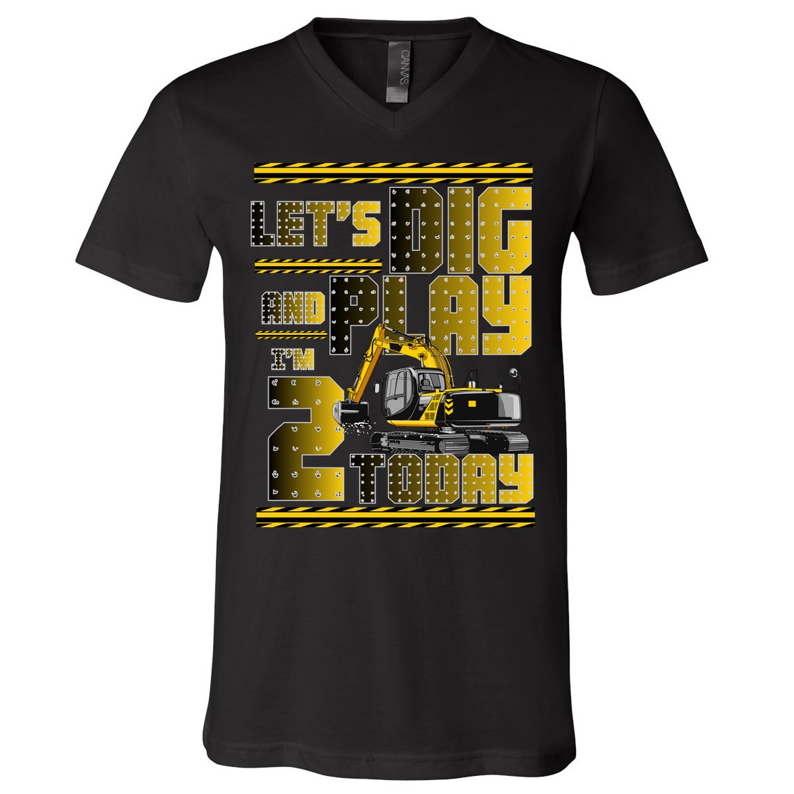 Let's Dig And Play I'm 2 Today 2nd Birthday Party Excavator V-Neck T-Shirt
