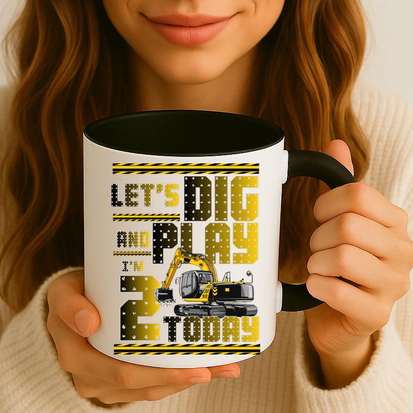 Let's Dig And Play I'm 2 Today 2nd Birthday Party Excavator Mug