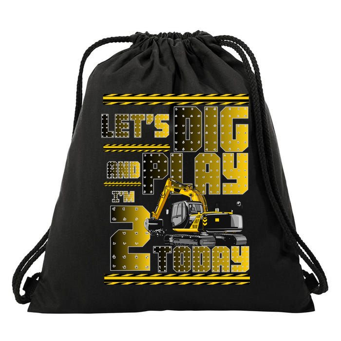 Let's Dig And Play I'm 2 Today 2nd Birthday Party Excavator Drawstring Bag