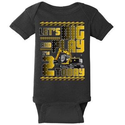 Let's Dig And Play I'm 2 Today 2nd Birthday Party Excavator Baby Bodysuit