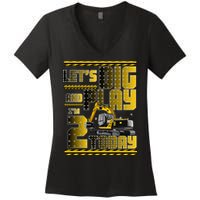 Let's Dig And Play I'm 2 Today 2nd Birthday Party Excavator Women's V-Neck T-Shirt