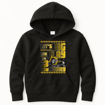 Let's Dig And Play I'm 2 Today 2nd Birthday Party Excavator Kids Hoodie