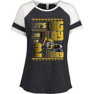 Let's Dig And Play I'm 2 Today 2nd Birthday Party Excavator Enza Ladies Jersey Colorblock Tee