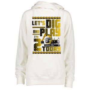 Let's Dig And Play I'm 2 Today 2nd Birthday Party Excavator Womens Funnel Neck Pullover Hood