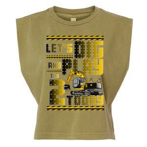 Let's Dig And Play I'm 2 Today 2nd Birthday Party Excavator Garment-Dyed Women's Muscle Tee