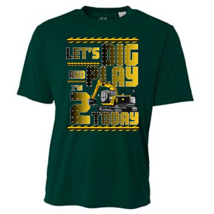 Let's Dig And Play I'm 2 Today 2nd Birthday Party Excavator Cooling Performance Crew T-Shirt