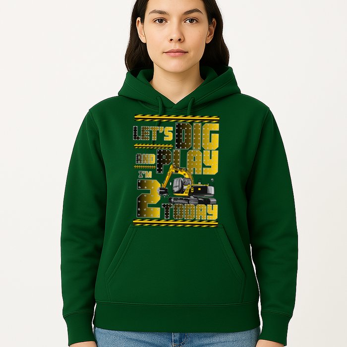 Let's Dig And Play I'm 2 Today 2nd Birthday Party Excavator Hoodie